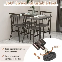 Tangkula Dining Table Set for 4, Kitchen Table and Chairs Set of 4 w/Metal Frame, 360° Swivel Feet