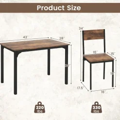 Tangkula Dining Table Set for 4, Retro Kitchen Table and Chairs Set for 4