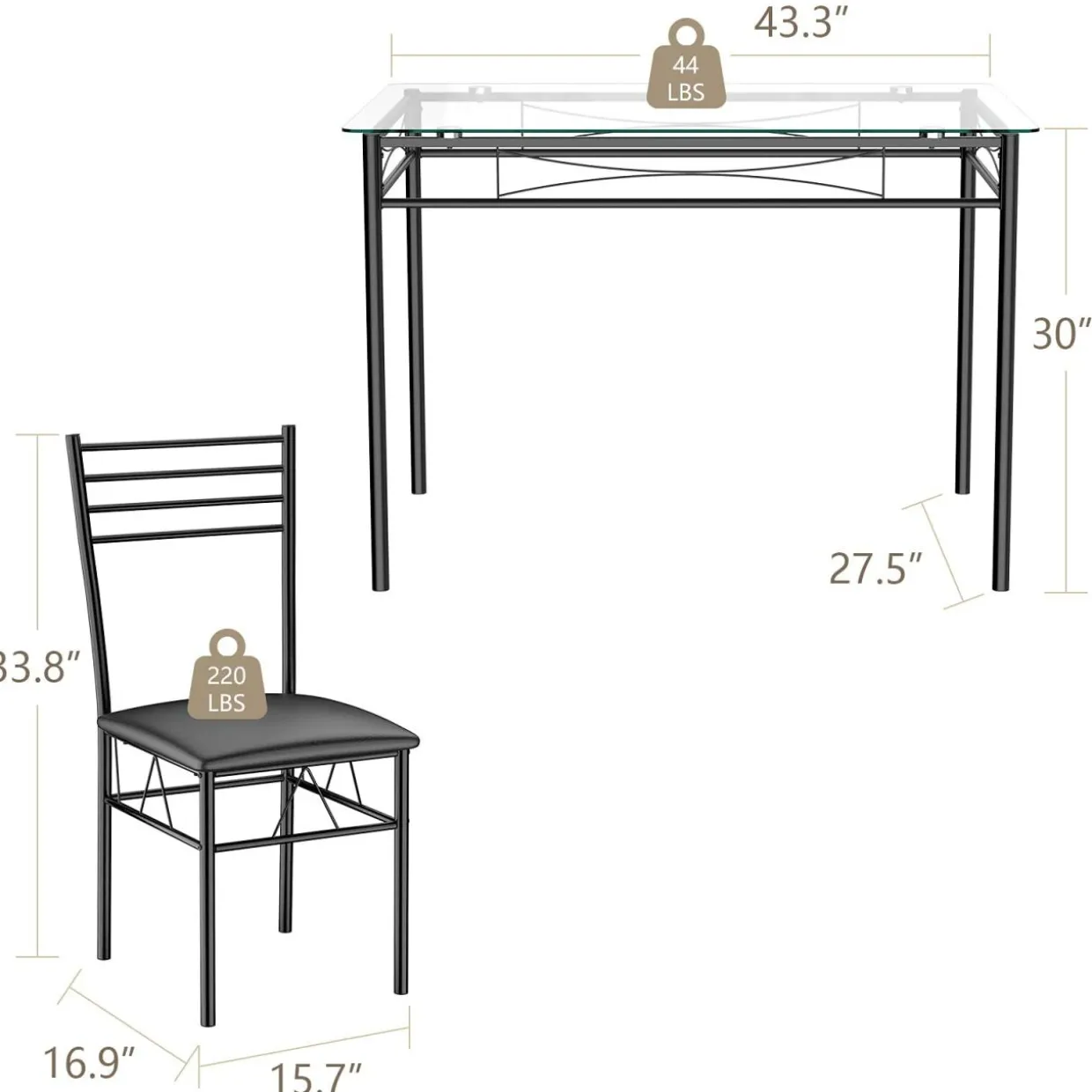 Tangkula Dining Table Set, 5 Pieces Dining Set with Tempered Glass Top Table and 4 Chairs