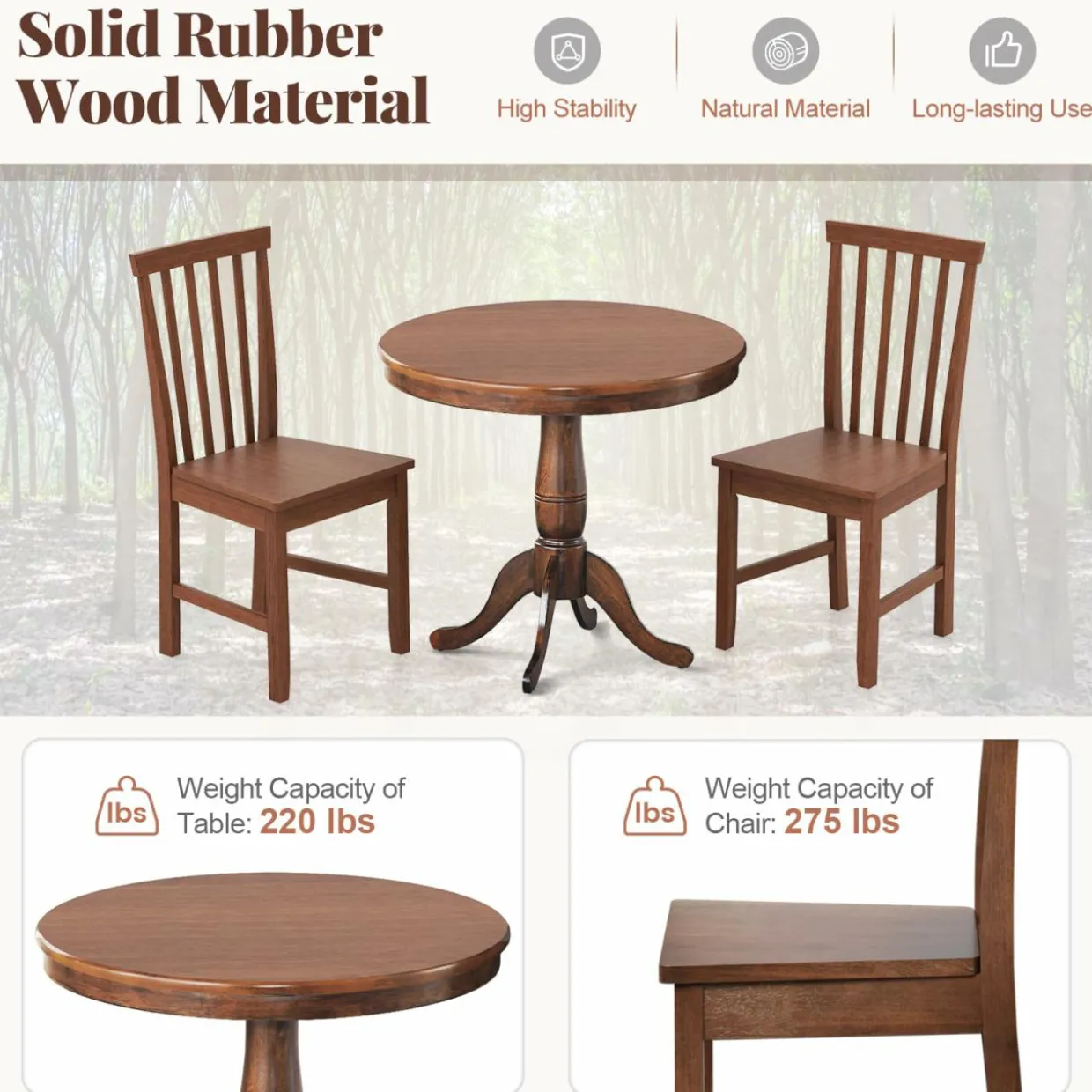Tangkula Dining Table Set for 2, Vintage Kitchen Table and Chairs Set of 2