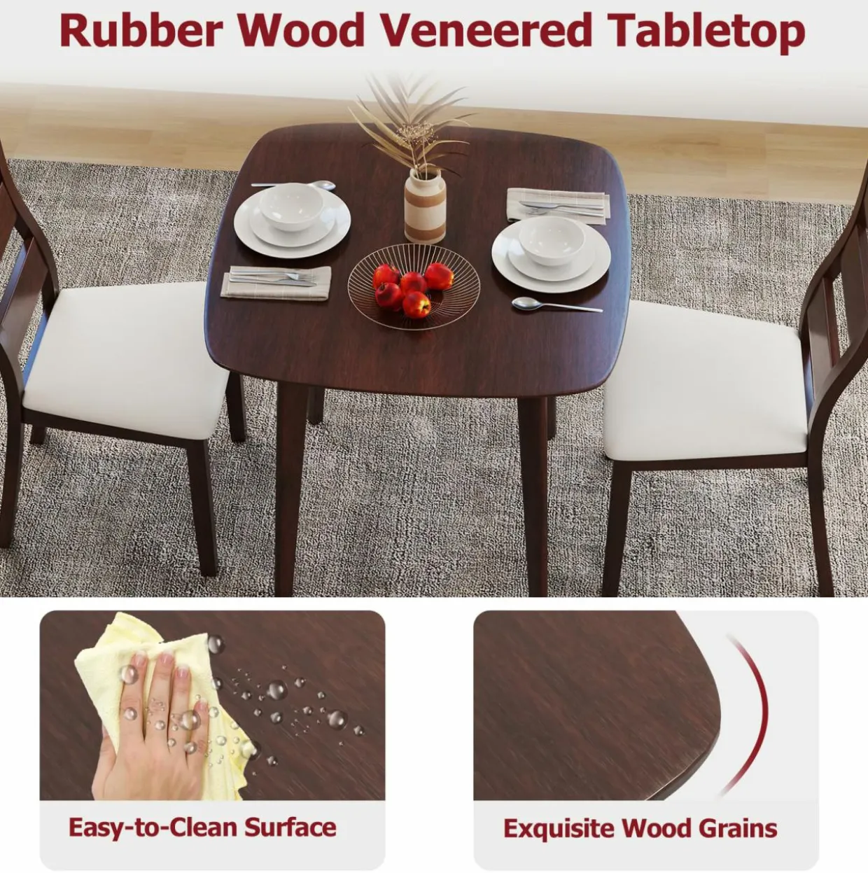 Tangkula Dining Table Set for 2, Kitchen Table and Chairs Set of 2 with Cushioned Seat