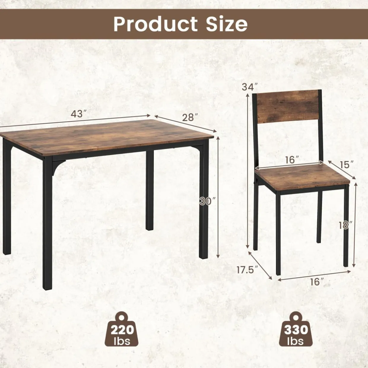 Tangkula Dining Table Set for 4, Retro Kitchen Table and Chairs Set for 4