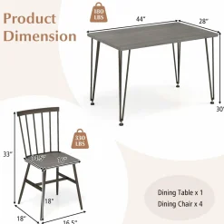 Tangkula Dining Table Set for 4, Kitchen Table and Chairs Set of 4 w/Metal Frame, 360° Swivel Feet
