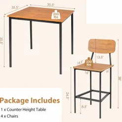 Tangkula Dining Table Set for 4, Vintage Counter-Height Dining Table & 4 Bar Chairs