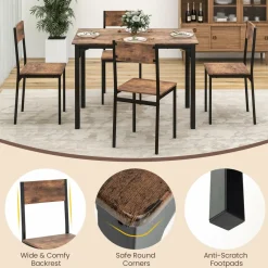 Tangkula Dining Table Set for 4, Retro Kitchen Table and Chairs Set for 4