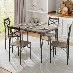Tangkula Dining Table Set for 4, Modern Rectangular Dining Table & 4 Dining Chairs Set