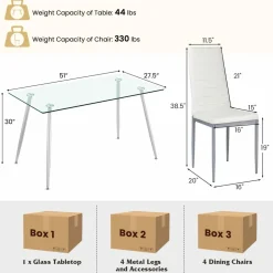 Tangkula Dining Table Set for 4, 51 Inch Rectangular Glass Dining Table w/ 4 Dining Chairs