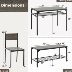 Tangkula Dining Table Set for 4, Kitchen Table with Bench and Chairs, Additonal Storage Rack