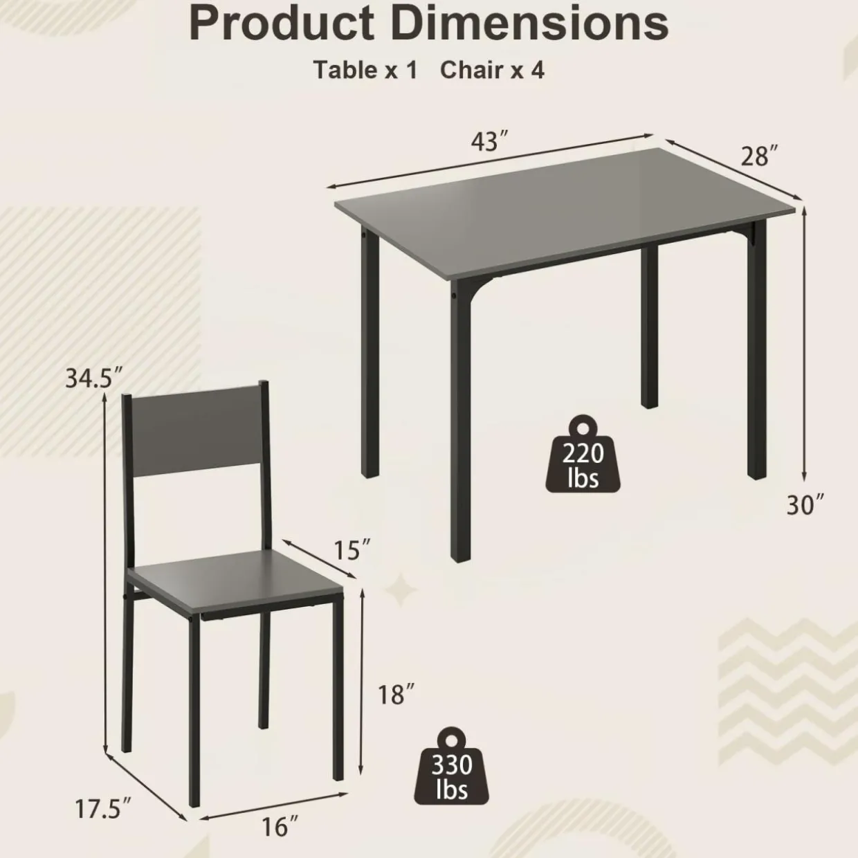 Tangkula Dining Table Set for 4, Retro Kitchen Table and Chairs Set for 4