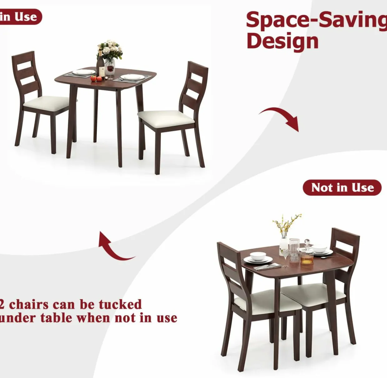 Tangkula Dining Table Set for 2, Kitchen Table and Chairs Set of 2 with Cushioned Seat