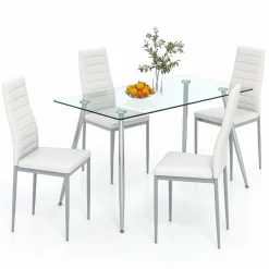 Tangkula Dining Table Set for 4, 51 Inch Rectangular Glass Dining Table w/ 4 Dining Chairs