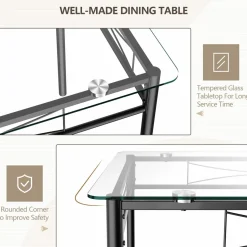 Tangkula Dining Table Set, 5 Pieces Dining Set with Tempered Glass Top Table and 4 Chairs
