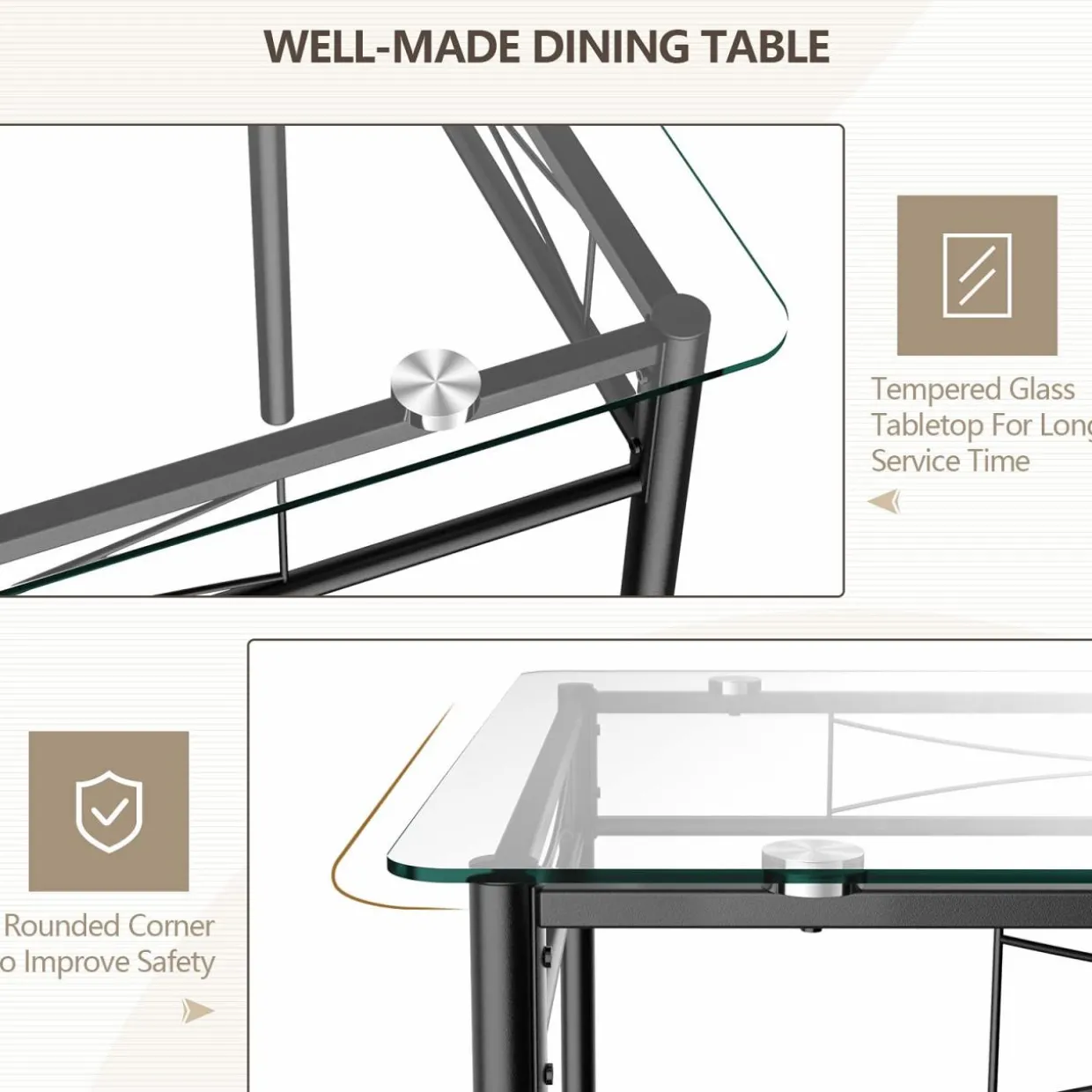 Tangkula Dining Table Set, 5 Pieces Dining Set with Tempered Glass Top Table and 4 Chairs