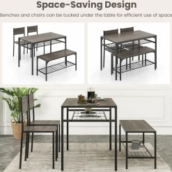 Tangkula Dining Table Set for 4, Kitchen Table with Bench and Chairs, Additonal Storage Rack