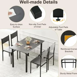 Tangkula Dining Table Set for 4, Retro Kitchen Table and Chairs Set for 4