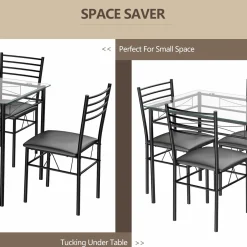 Tangkula Dining Table Set, 5 Pieces Dining Set with Tempered Glass Top Table and 4 Chairs