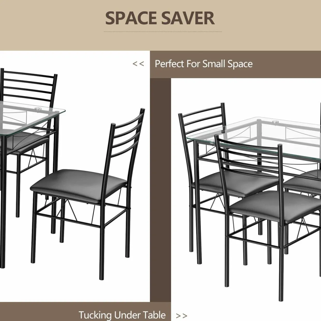 Tangkula Dining Table Set, 5 Pieces Dining Set with Tempered Glass Top Table and 4 Chairs