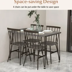 Tangkula Dining Table Set for 4, Kitchen Table and Chairs Set of 4 w/Metal Frame, 360° Swivel Feet