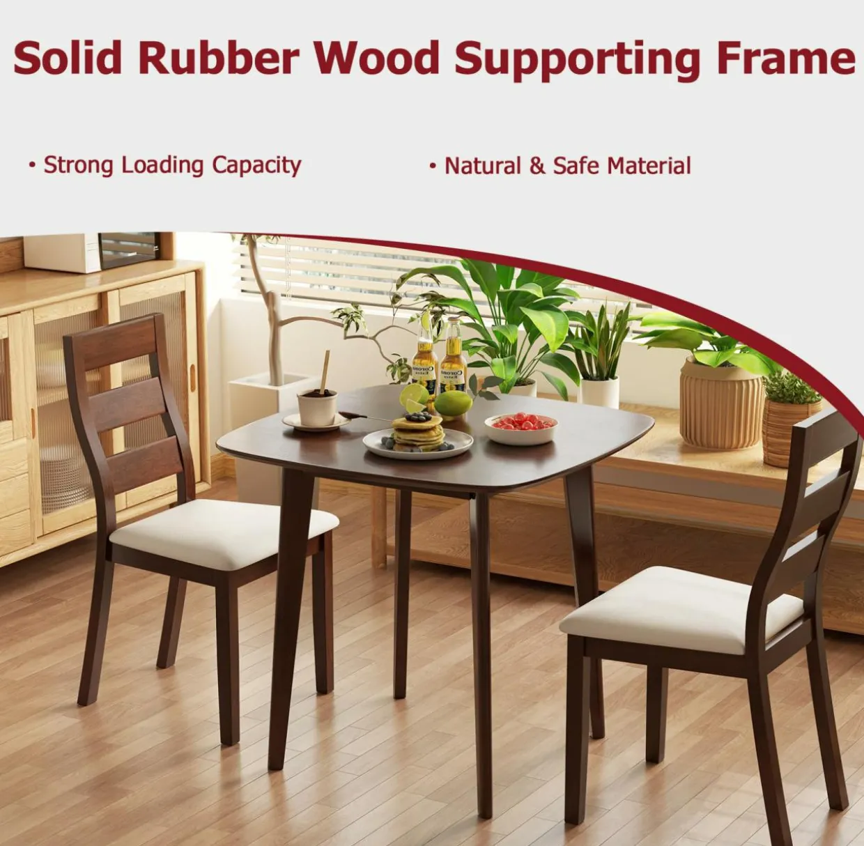 Tangkula Dining Table Set for 2, Kitchen Table and Chairs Set of 2 with Cushioned Seat