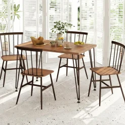 Tangkula Dining Table Set for 4, Kitchen Table and Chairs Set of 4 w/Metal Frame, 360° Swivel Feet