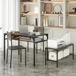 Tangkula Dining Table Set for 4, Kitchen Table with Bench and Chairs, Additonal Storage Rack