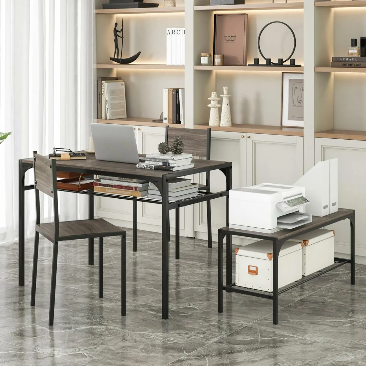Tangkula Dining Table Set for 4, Kitchen Table with Bench and Chairs, Additonal Storage Rack