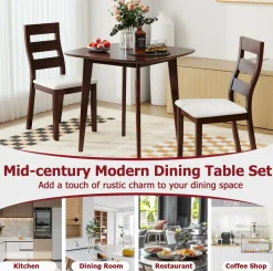 Tangkula Dining Table Set for 2, Kitchen Table and Chairs Set of 2 with Cushioned Seat