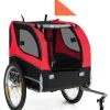 Tangkula Dog Bike Trailer, Breathable Mesh Dog Cart with 3 Entrances, Safety Flag