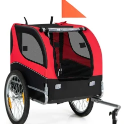 Tangkula Dog Bike Trailer, Breathable Mesh Dog Cart with 3 Entrances, Safety Flag