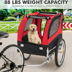 Tangkula Dog Bike Trailer, Breathable Mesh Dog Cart with 3 Entrances, Safety Flag