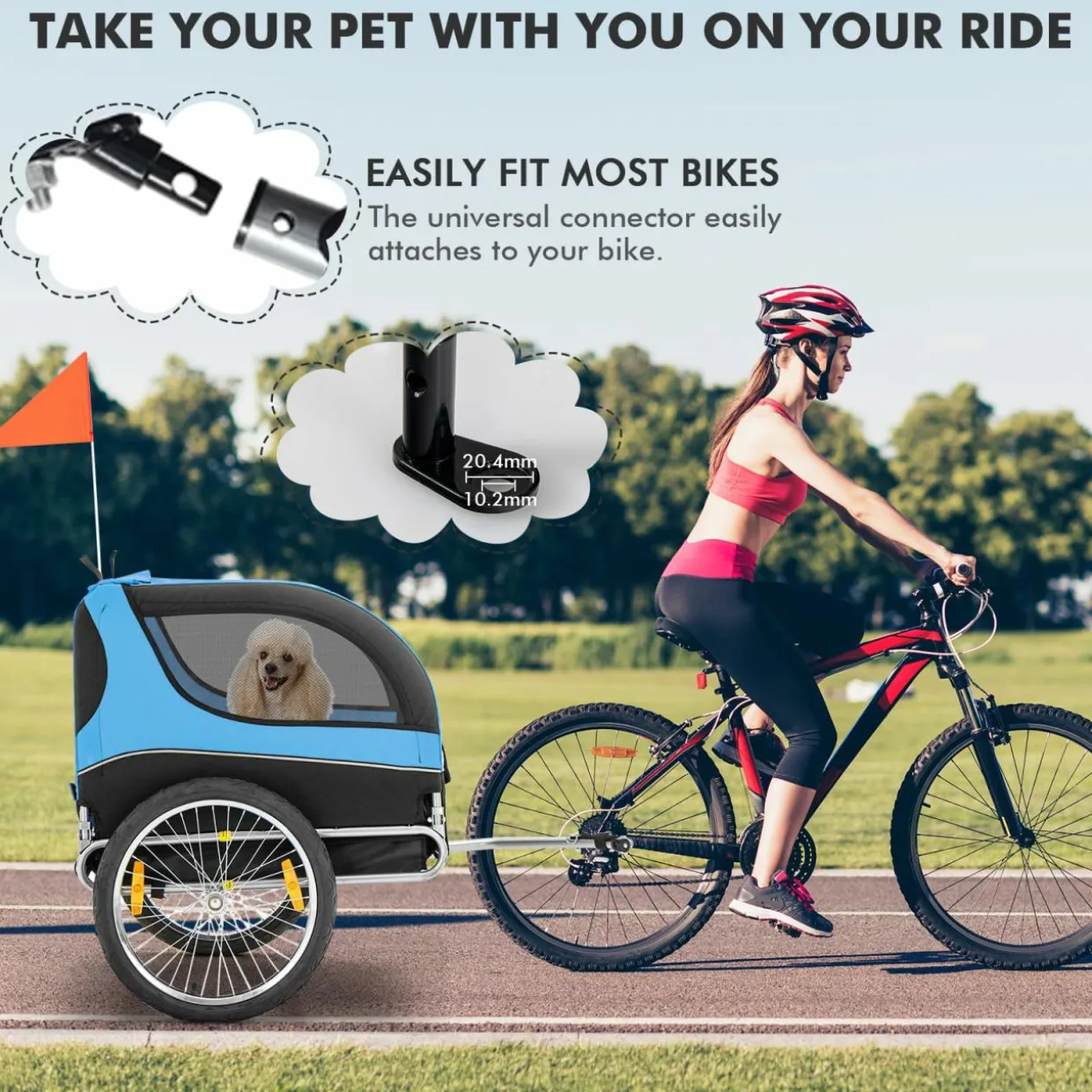 Tangkula Dog Bike Trailer, Breathable Mesh Dog Cart with 3 Entrances, Safety Flag