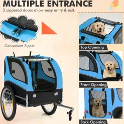 Tangkula Dog Bike Trailer, Breathable Mesh Dog Cart with 3 Entrances, Safety Flag