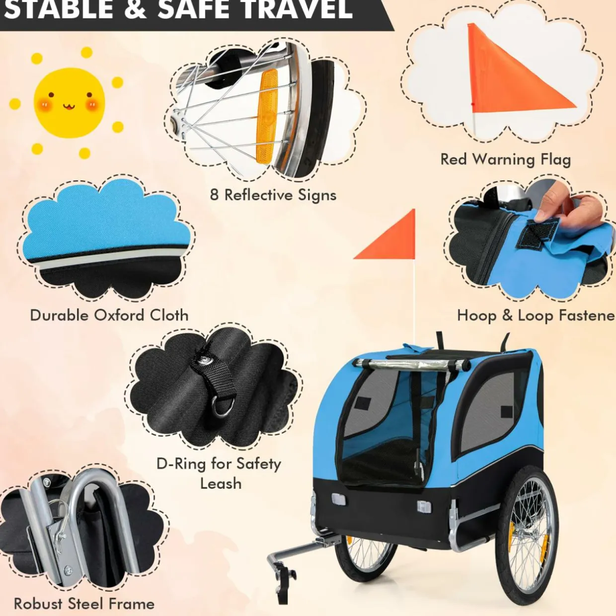 Tangkula Dog Bike Trailer, Breathable Mesh Dog Cart with 3 Entrances, Safety Flag