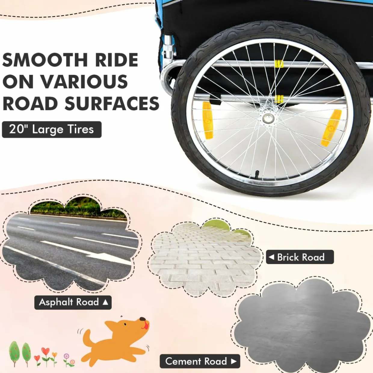 Tangkula Dog Bike Trailer, Breathable Mesh Dog Cart with 3 Entrances, Safety Flag