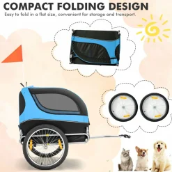 Tangkula Dog Bike Trailer, Breathable Mesh Dog Cart with 3 Entrances, Safety Flag
