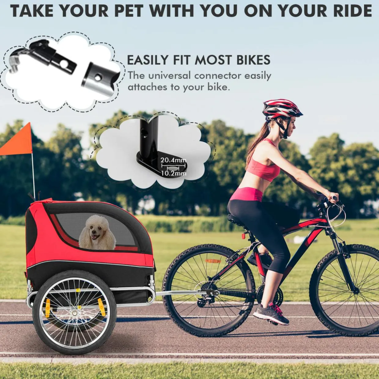 Tangkula Dog Bike Trailer, Breathable Mesh Dog Cart with 3 Entrances, Safety Flag