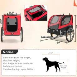 Tangkula Dog Bike Trailer, Breathable Mesh Dog Cart with 3 Entrances, Safety Flag