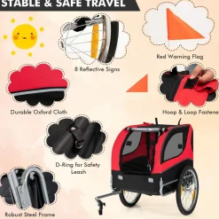 Tangkula Dog Bike Trailer, Breathable Mesh Dog Cart with 3 Entrances, Safety Flag