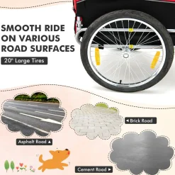 Tangkula Dog Bike Trailer, Breathable Mesh Dog Cart with 3 Entrances, Safety Flag