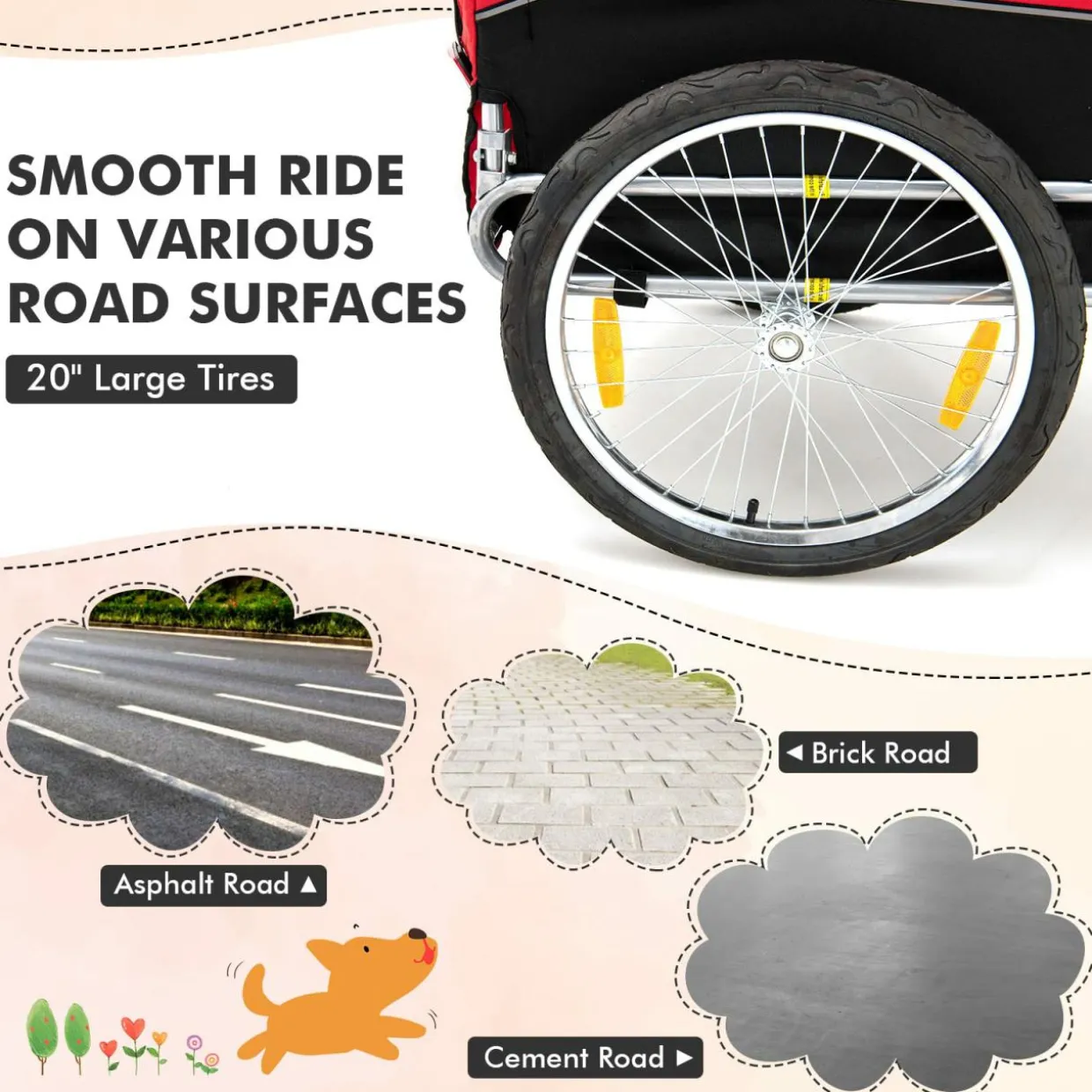 Tangkula Dog Bike Trailer, Breathable Mesh Dog Cart with 3 Entrances, Safety Flag
