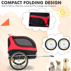 Tangkula Dog Bike Trailer, Breathable Mesh Dog Cart with 3 Entrances, Safety Flag