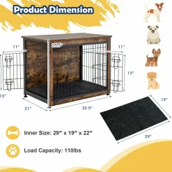 Tangkula Dog Crate Furniture with Removable Tray/Felt Mat