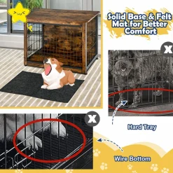Tangkula Dog Crate Furniture with Removable Tray/Felt Mat