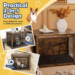 Tangkula Dog Crate Furniture with Removable Tray/Felt Mat