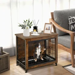 Tangkula Dog Crate Furniture with Removable Tray/Felt Mat