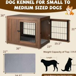 Tangkula Dog Crate Furniture, Pet Crate End Table with Cushion