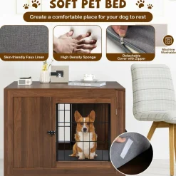 Tangkula Dog Crate Furniture, Pet Crate End Table with Cushion