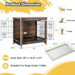 Tangkula Dog Crate Furniture with Removable Tray/Felt Mat