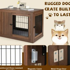 Tangkula Dog Crate Furniture, Pet Crate End Table with Cushion