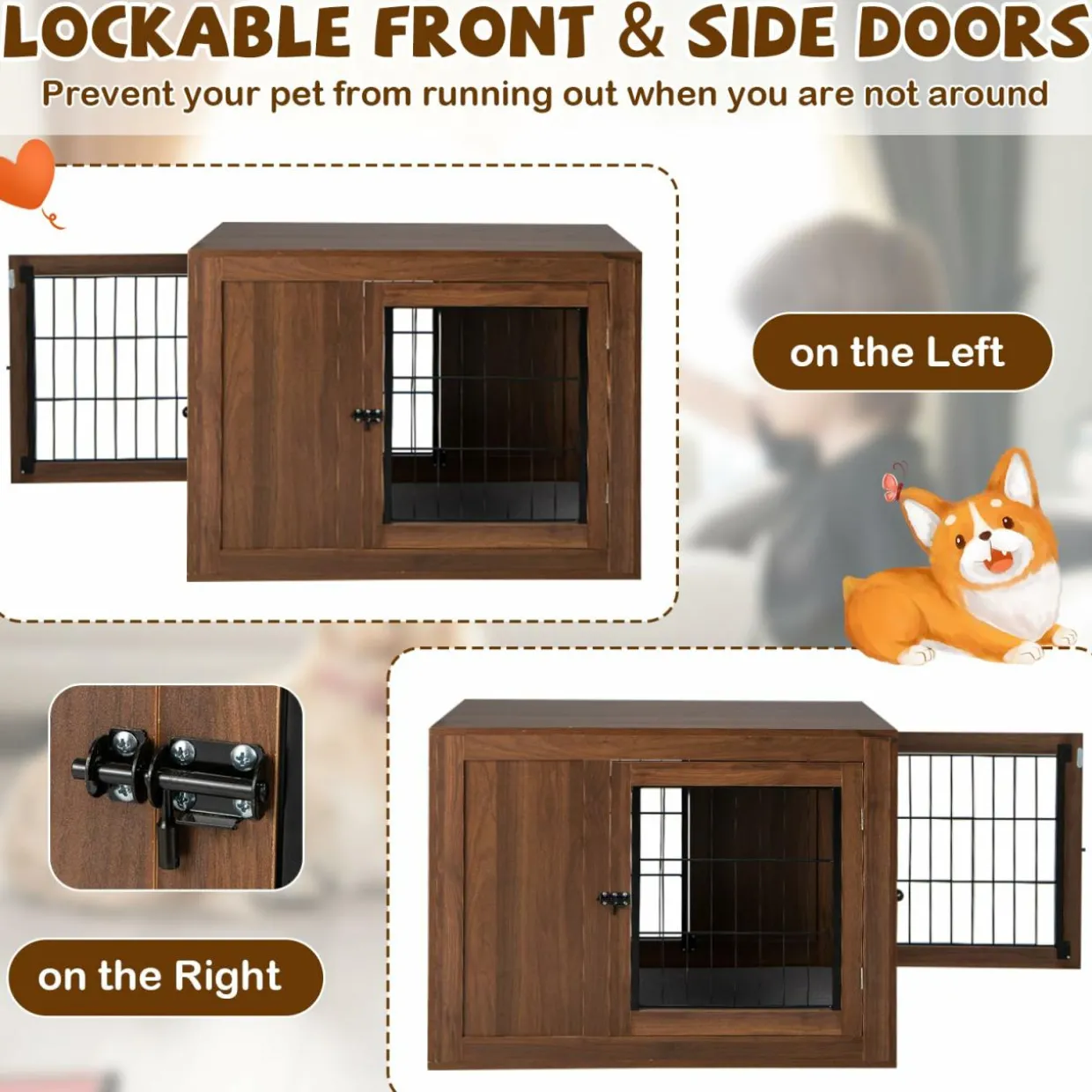 Tangkula Dog Crate Furniture, Pet Crate End Table with Cushion